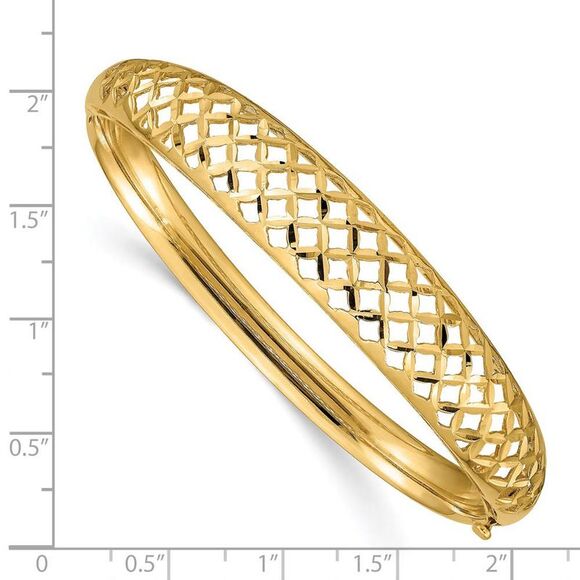 14k Yellow Gold Diamond Cut Graduated Weave Hinged Bangle Bracelet - Picture 4 of 5